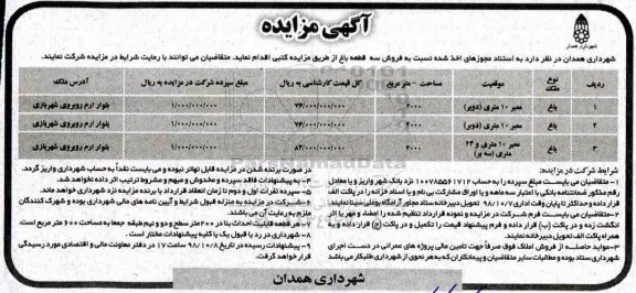 آگهی مزایده مزایده فروش سه قطعه باغ