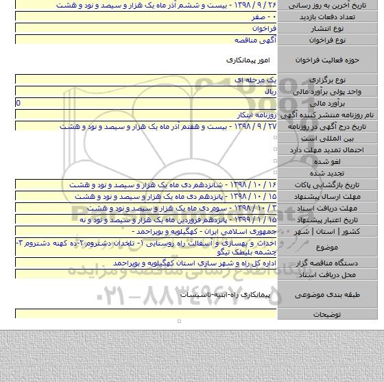 احداث و بهسازی و آسفالت راه روستایی ۱- تلخدان دشتروم ۲-ده کهنه دشتروم ۳-چشمه بلیطک تیگو