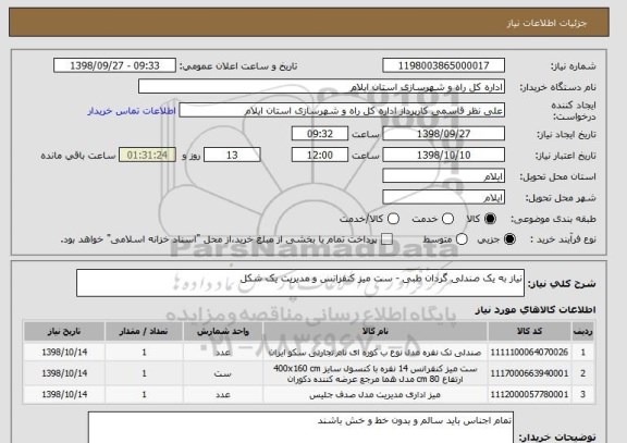 استعلام نیاز به یک صندلی گردان طبی - ست میز کنفرانس و مدیریت یک شکل