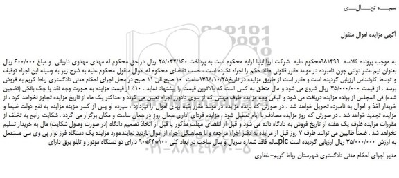 مزایده، مزایده فروش یک دستگاه فرز نوار پی وی سی مستعمل