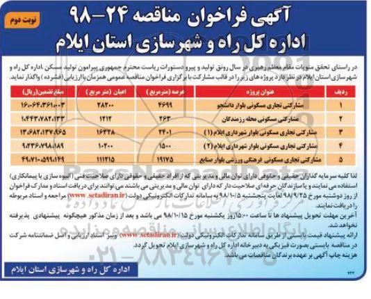 مناقصه, مناقصه مشارکت تجاری مسکونی... نوبت دوم 