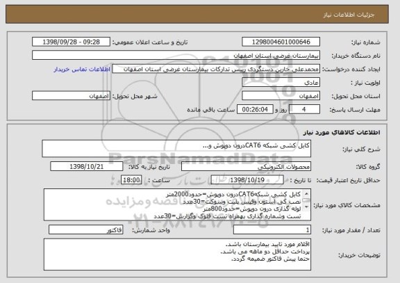 استعلام کابل کشی شبکه CAT6درون دوپوش و...