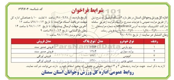 فراخوان مزایده 4 دستگاه اتومبیل