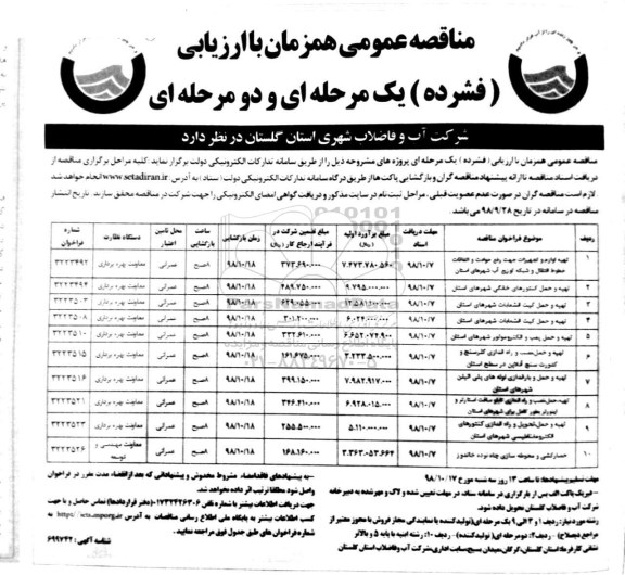  مناقصه عمومی, مناقصه تهیه لوازم و تجهیزات جهت رفع حوادث و اتفاقات خطوط انتقال و شبکه توزیع آب و ...