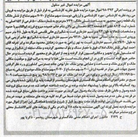 آگهی مزایده مزایده 200 سهم مشاع از 7070 سه مشاع