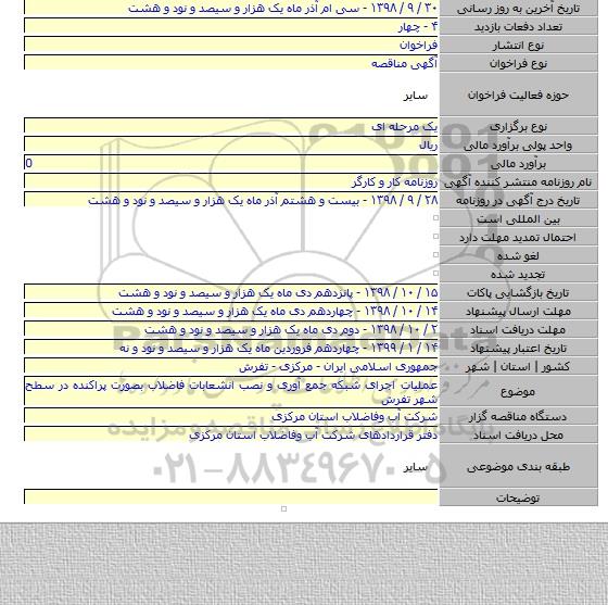 عملیات اجرای شبکه جمع آوری و نصب انشعابات فاضلاب بصورت پراکنده در سطح شهر تفرش