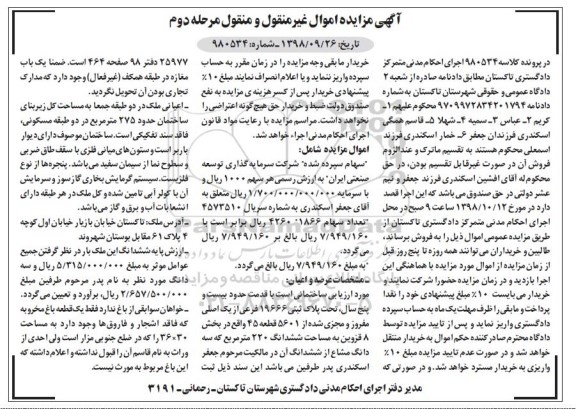 مزایده، مزایده فروش سهام سپرده شده 