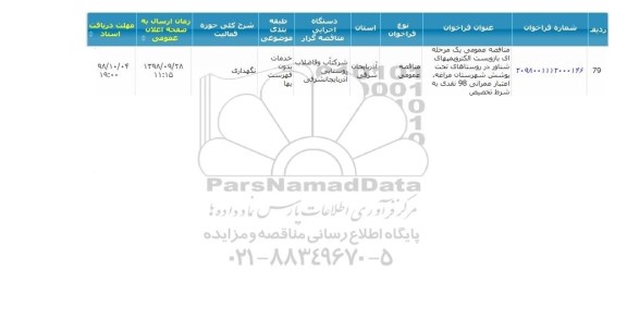 مناقصه ، مناقصه باز و بست الکتروپمپهای شناور در روستاهای تحت پوشش