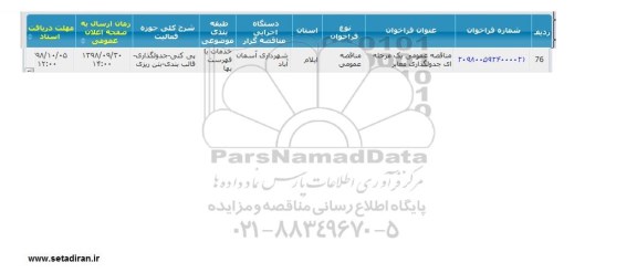 مناقصه,مناقصه جدولگذاری معابر 
