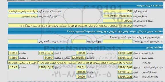 مزایده، مزایده فروش مواد مازاد  و اسقاطی 