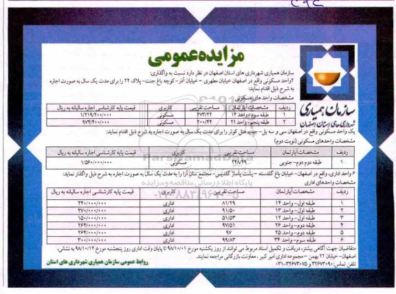 آگهی مزایده مزایده اجاره دو واحد مسکونی 248.49 مترمربع