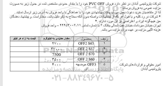 مزایده، مزایده فروش PVC OFF