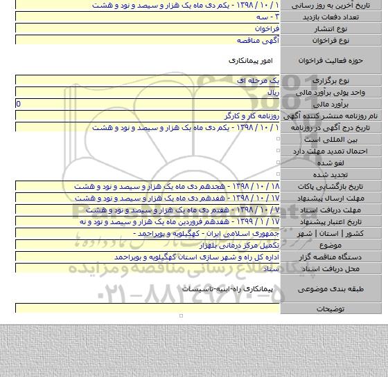 تکمیل مرکز درمانی بلهزار