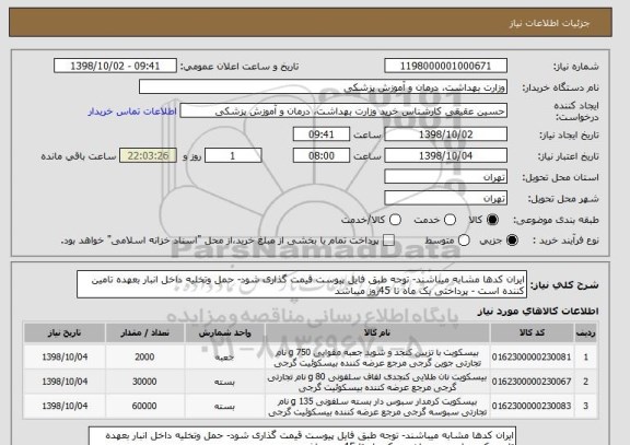 استعلام ایران کدها مشابه میباشند- توجه طبق فایل پیوست قیمت گذاری شود- حمل وتخلیه داخل انبار بعهده تامین کننده است - پرداختی یک ماه تا 45روز میباشد