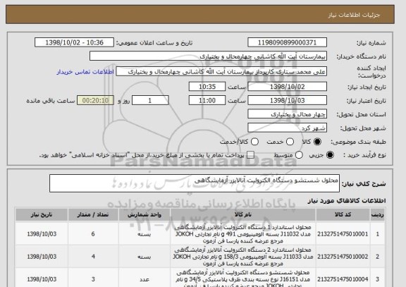 استعلام محلول شستشو دستگاه الکترولیت آنالایزر آزمایشگاهی