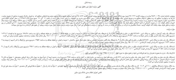 مزایده، مزایده فروش ششدانگ یک واحد آپارتمان مسکونی به پلاک ثبتی 6/2/1860  