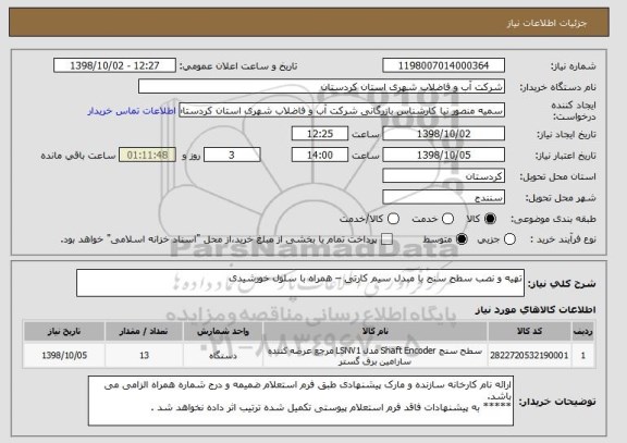 استعلام تهیه و نصب سطح سنج با مبدل سیم کارتی – همراه با سلول خورشیدی 