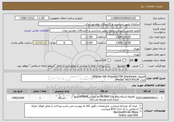 استعلام فایروال IPImen NG Firewall-UTM (Hardware) 
مدل Model: NG7(4510F)
