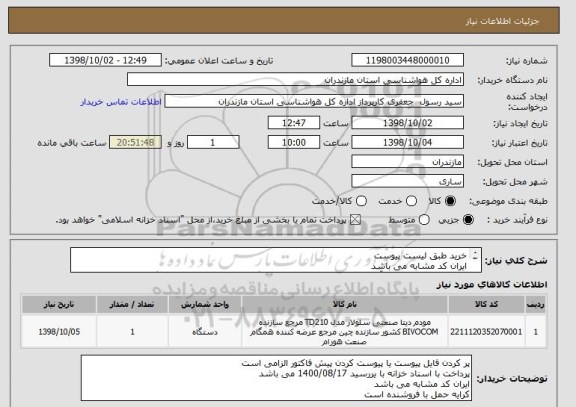 استعلام خرید طبق لیست پیوست 
ایران کد مشابه می باشد 
در صورت نیاز با شماره آقای درزی  09113234104  و بناگر  09336334330 تماس بگیرید.