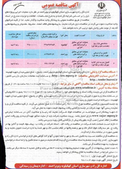  آگهی مناقصه عمومی , مناقصه ساماندهی بازار روز دهدشت - نوبت دوم