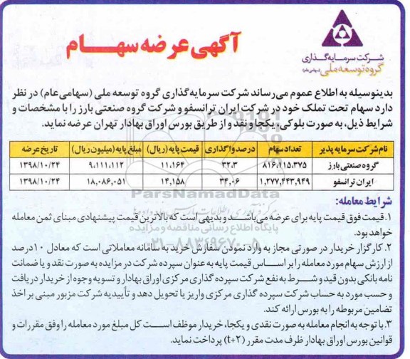مزایده , مزایده عرضه سهام 