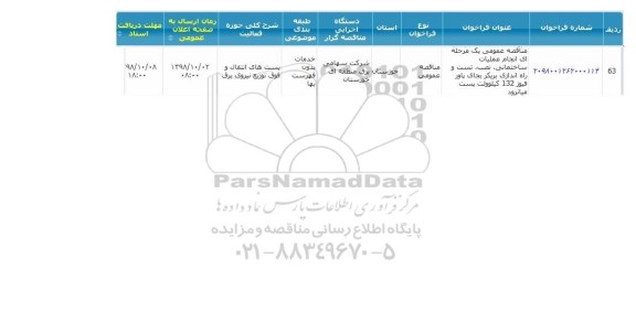 مناقصه مناقصه عمومی انجام عملیات ساختمانی ، نصب ، تست و راه اندازی 