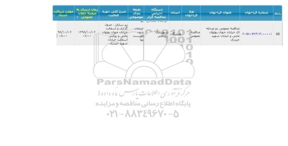 مناقصه مناقصه عمومی دو مرحله ای خیابان جهان پهلوان تخت