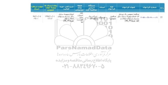 آگهی مناقصه عمومی , مناقصه اصلاح و بهینه سازی دکل بیسیم پست های انتقال