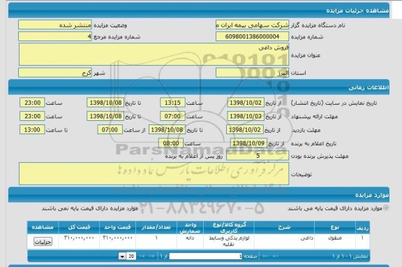 مزایده فروش داغی
