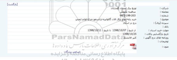 مناقصه, مناقصه  خرید پایه- انواع یراق آلات گالوانیزه ...