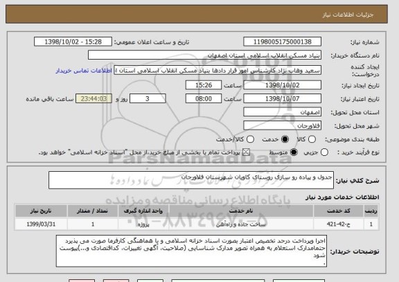 استعلام جدول و پیاده رو سازی روستای کاویان شهرستان فلاورجان