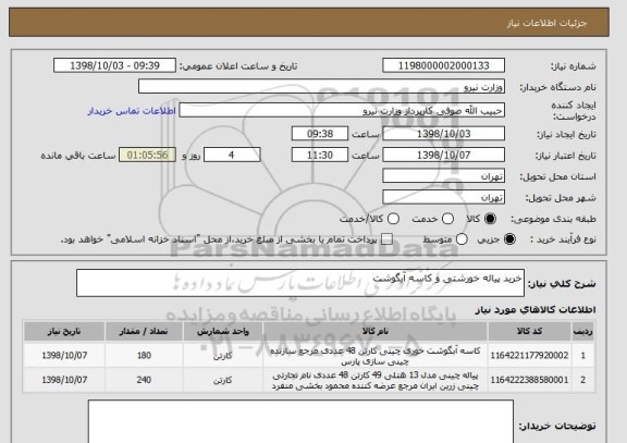 استعلام خرید پیاله خورشتی و کاسه آبگوشت