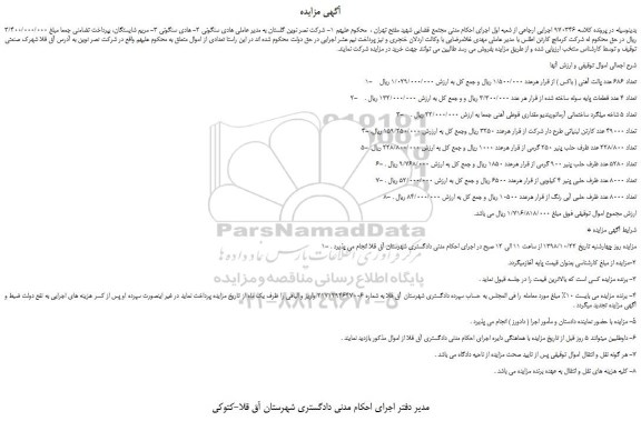 مزایده، مزایده فروش تعداد 686 عدد پالت آهنی ( باکس ) و...