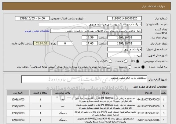 استعلام استعلام خرید الکتروپمپ شناور.