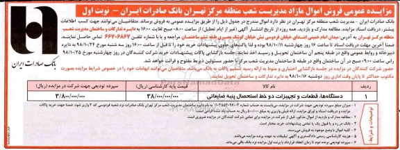 مزایده عمومی , مزایده دستگاهها ، قطعات و تجهیزات دو خط استحصال پنبه ضایعاتی
