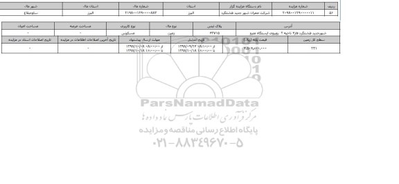 مزایده مزایده زمین مسکونی پلاک ثبتی 42715