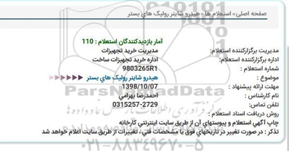 استعلام, استعلام هیدرو شاینر رولیک های بستر 