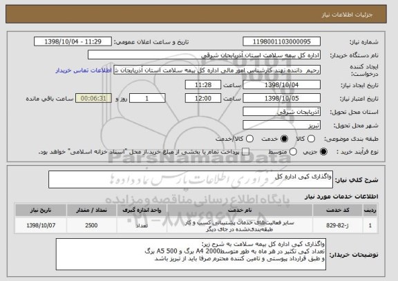استعلام واگذاری کپی اداره کل