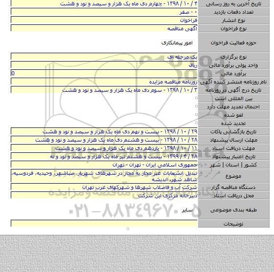 تبدیل انشعابات غیر مجاز به مجاز در شهرهای شهریار، صباشهر، وحیدیه، فردوسیه، شاهد شهر، اندیشه