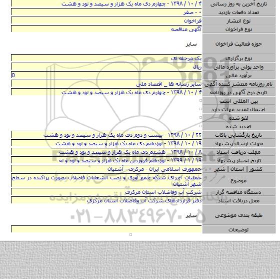 عملیات اجرای شبکه جمع آوری و نصب انشعابات فاضلاب بصورت پراکنده در سطح شهر آشتیان