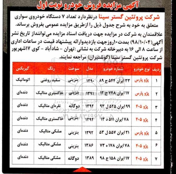 مزایده , مزایده فروش خودرو
