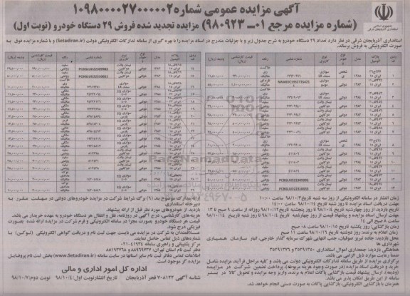 مزایده،مزایده فروش 29 دستگاه خودرو - تجدید
