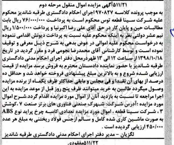 مزایده کاسه چرخ پراید - مرحله دوم