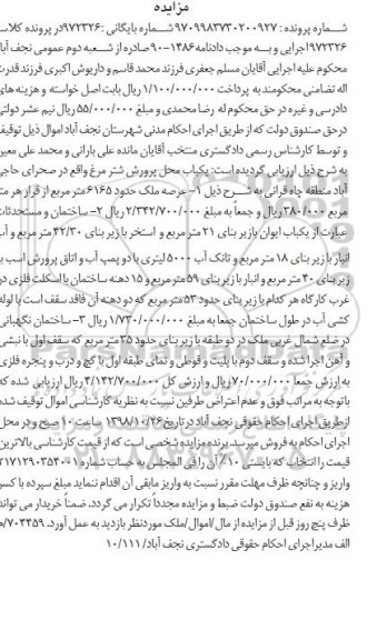 آگهی مزایده مزایده یکباب محب پرورش شترمرغ 6165 متر