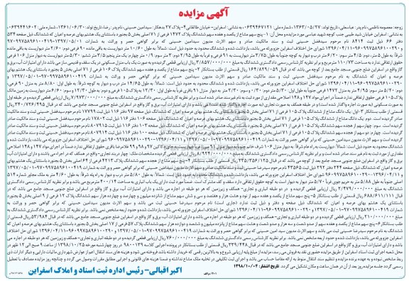 آگهی مزایده مزایده پنج سهم مشاع از یکصد و هفده سهم ششدانگ پلاک