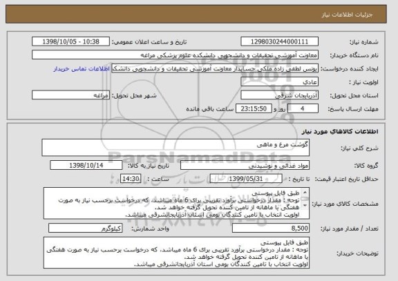 استعلام گوشت مرغ و ماهی