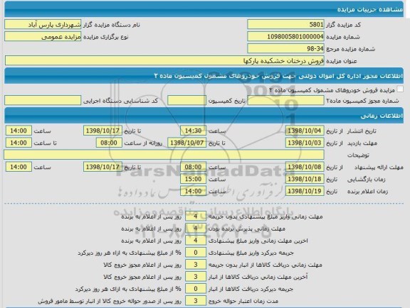 مزایده, مزایده فروش درختان خشکیده پارکها 