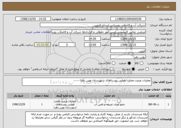 استعلام عملیات مرمت مخازن هوایی روستاهای شهرستان بویین زهرا 