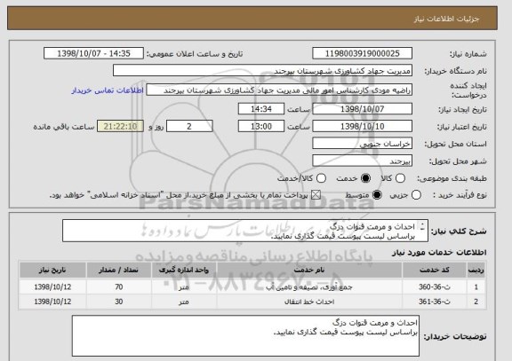 استعلام احداث و مرمت قنوات دزگ
براساس لیست پیوست قیمت گذاری نمایید.
