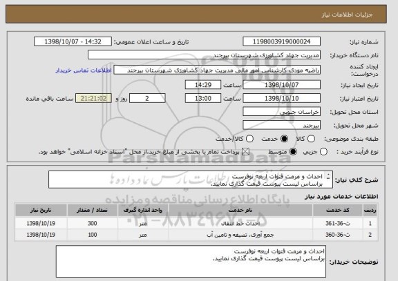 استعلام احداث و مرمت قنوات اربعه نوفرست 
براساس لیست پیوست قیمت گذاری نمایید.
